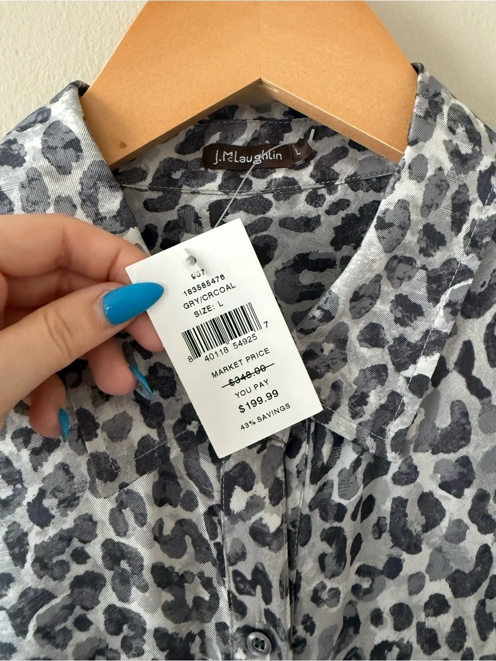 NWT - J. McLaughlin - Paloma Leopard Print Silk-blend Shirtdress - Gray/Charcoal